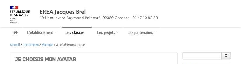 Page Je choisis mon avatar sur le site de l’EREA Jacques-Brel